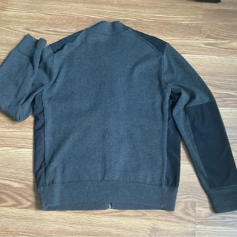 Polo Ralph Lauren men's Gray Black woven/knit hybrid full-zip bomber jacket Sz M
